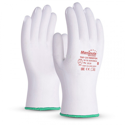 Перчатки Перчатки МИКРОН нейлон, р-р 9, белые, в упаковке 12 пар