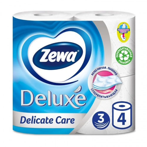 Туалетная бумага Zemma (Земма) DELUXE, белый, 3-х сл., 4 шт