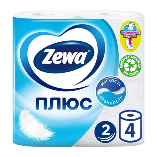 Туалетная бумага Zemma (Земма) Плюс Белая, 2-х сл., 4 шт