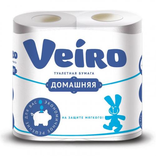 Туалетная бумага VEIRO (Виеро) Домашняя, 2-х сл., белый, 4 рул.