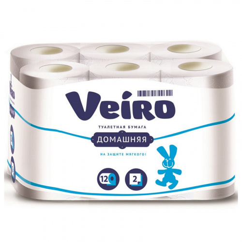 Туалетная бумага VEIRO (Виеро) Домашняя, 2-х сл., белый, 12 рул.
