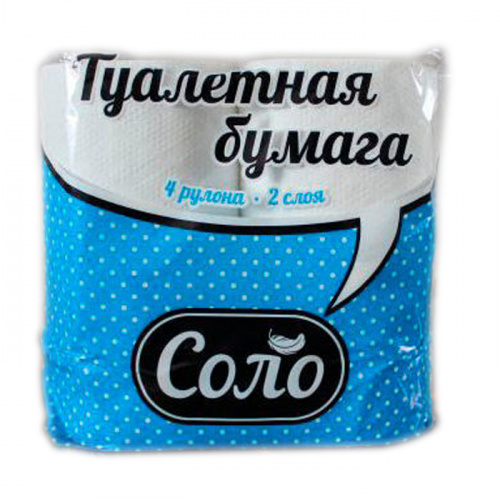 Туалетная бумага СОЛО, 2-х сл., белая,с тиснением  и перфор., 4 шт