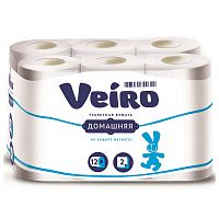 Туалетная бумага VEIRO (Виеро) Домашняя, 2-х сл., белый, 12 рул.
