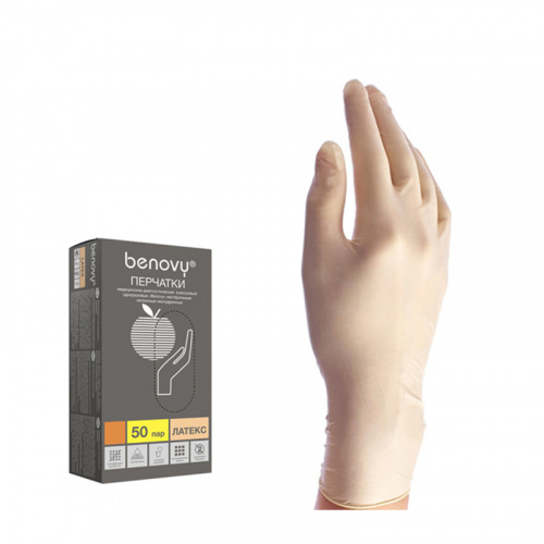 Перчатки Перчатки латексные неопудренные Benovy, M/50пар
