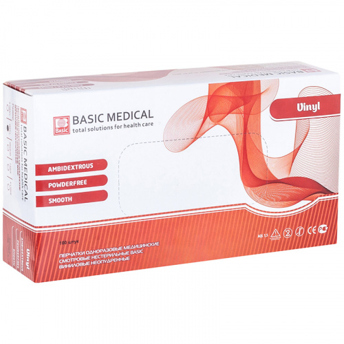 Перчатки Перчатки Basic Medical (Базис Медикал) винил S, в упаковке, 50 пар