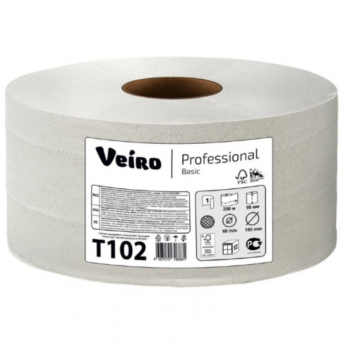 Туалетная бумага VEIRO (Виеро) Professional Basic, 200м, 1 сл., белая Т102